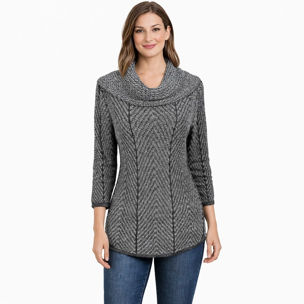 EIGHT EIGHT EIGHT Size Medium 100% Cotton Herringbone Knit Cowl Neck Sweater